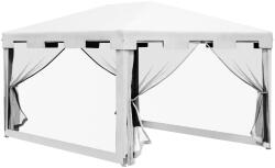 Outsunny 4x3 m-es Pavilon Szúnyoghálóval és 2 Bejárattal, Kerti Pavilon Fém- és PE Anyagból, Fehér és Fekete