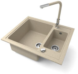 NERO Gránit Mosogató NERO Arriva + Kihúzható Fejes Linea Csaptelep + Dugókiemelő Bézs