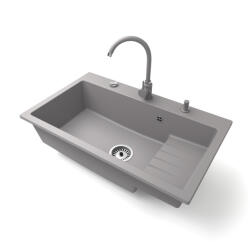 NERO Gránit Mosogatótálca NERO Boss + Magasított Csaptelep + Adagoló + Dugókiemelő Szürke