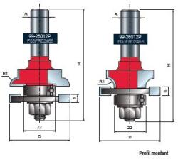  99- Ellenprofil maró rádiuszos, CMS bevonatú Z=2, szárral és alsó másolócsapággyal, DIM 42.9 - 99-26012P