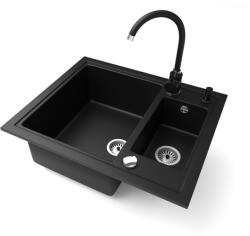 NERO Gránit Mosogató NERO Arriva + Magasított Csaptelep + Adagoló + Dugókiemelő Matt Fekete