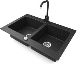 NERO Gránit Mosogatótálca NERO Verso + Steel Csaptelep + Dugókiemelő (fekete)