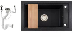 NERO Gránit Mosogató Nero Panama + Vágódeszka + Dugókiemelő Szemcsés Fekete