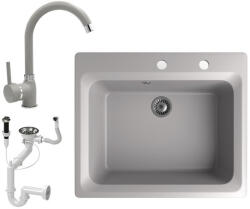 NERO Gránit Mosogató NERO Italia + Magasított Csaptelep + Dugóemelő Szürke