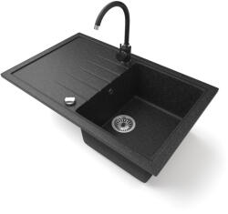 NERO Gránit Mosogató NERO Eris + Magasított Csaptelep + Dugókiemelő Fekete