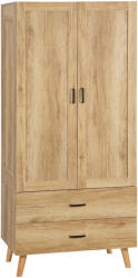 Homcom Gardróbszekrény 2 Ajtóval és 2 Fiókkal, Akasztórúddal, 80x54x180 cm, Természetes Fa
