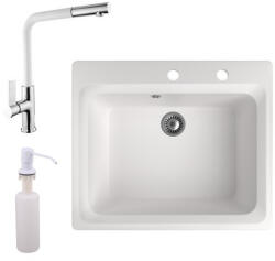 NERO Gránit Mosogató NERO Italia + Kihúzható Fejes Linea Csaptelep + Adagoló + Fehér