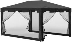 Outsunny 4x3 m-es pavilon szúnyoghálóval és 2 bejárattal, fém és PE kerti pavilon, sötétszürke
