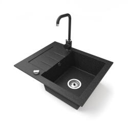 NERO Gránit Mosogatótálca NERO Monza + Steel Csaptelep + Dugókiemelő Fekete