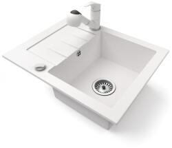 NERO Gránit Mosogatótálca NERO Monza + Kihúzható Zuhanyfejes Shower Csaptelep + Dugókiemelő Fehér