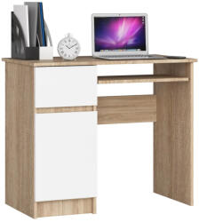 Brius Birou computer pal sertar dulap raft tastatura, 90x50x77 cm, design modern, stejar sonoma alb (AK-38164390)