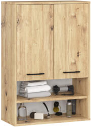 Brius Dulap baie suspendat, cu 2 usi si 2 rafturi deschise, PAL 16 mm, 64x30x94 cm, stejar artisan (AK-12214084)