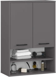 Brius Dulap baie suspendat, cu 2 usi si 2 rafturi deschise, PAL 16 mm, 64x30x94 cm, gri (AK-12214091)