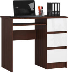 Brius Birou computer cu 3 sertare si raft pentru tastatura, dreapta, 90x50x77 cm, maro wenge si alb (AK-38165922)