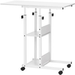 Brius Birou reglabil inaltime rafturi roti blat lemn metalic, 80x40x76-86 cm, design modern, alb (HF-0059)