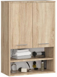 Brius Dulap baie suspendat, cu 2 usi si 2 rafturi deschise, PAL 16 mm, 64x30x94 cm, stejar sonoma (AK-12214060)