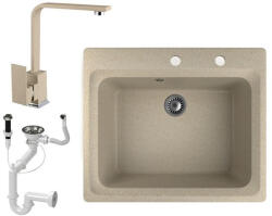 NERO Gránit Mosogató NERO Italia + Design Csaptelep + Dugóemelő Bézs