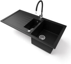 NERO Gránit Mosogató - Nero Solarys + Flexibilis Csaptelep + Dugókiemelő Matt Fekete SOG995-49CM71