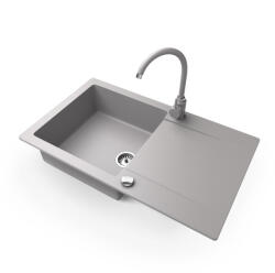 NERO Gránit Mosogató NERO Gold + Magasított Csaptelep + Dugókiemelő Szürke