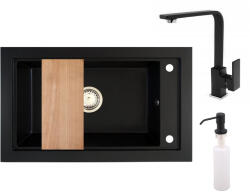 NERO Gránit Mosogató Nero Panama + Design Csaptelep + Vágódeszka + Adagoló Fekete