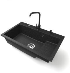 NERO Gránit Mosogatótálca NERO Boss + Steel Csaptelep + Adagoló Matt Fekete