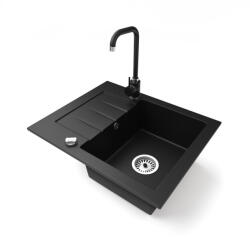 NERO Gránit Mosogatótálca NERO Monza + Steel Csaptelep + Dugókiemelő Matt Fekete