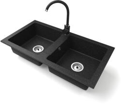 NERO Gránit Mosogató Nero Lybra + Magasított Csaptelep + Szifon Fekete
