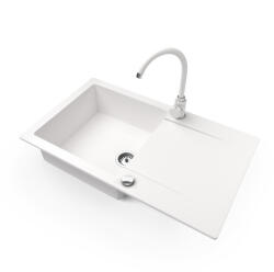 NERO Gránit Mosogató NERO Gold + Magasított Csaptelep + Dugókiemelő Fehér