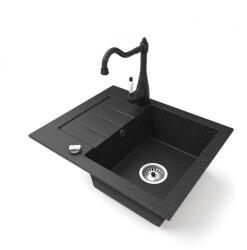 NERO Gránit Mosogatótálca NERO Monza + Vintage Csaptelep + Dugókiemelő Fekete