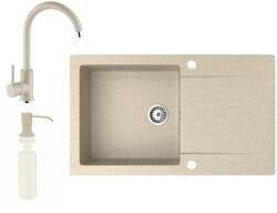 NERO Gránit Mosogató NERO Gold + Magasított Csaptelep + Adagoló Bézs