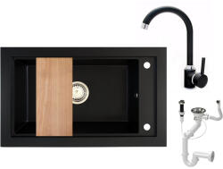 NERO Panama P686-427CM Gránit Mosogató + Csaptelep + Dugóemelő + Deszka + Szifon Matt Fekete