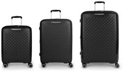 Gabol QUEENS fekete színű, négykerekű bővíthető három részes bőröndszett GA-1250SZ-FEKETE