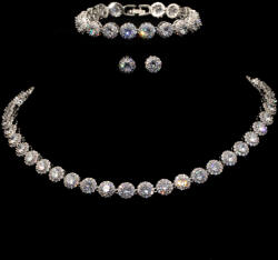 ElectraStore Set Tennis Stralucitor Placat Cu Aur Alb Colier, Bratara si Cercei (C4549)