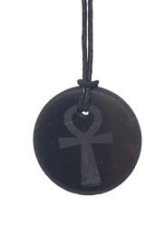 R. M. ékszer Védelem shungit Ankh kerek gravírozott medál nyaklánccal 30mm (024693)