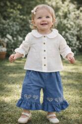 SuperBaby Set fete 2 piese bluza alba brodata pantaloni albastri evazati casual
