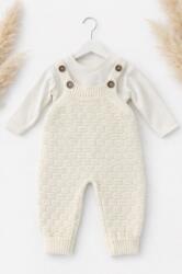 SuperBaby Salopeta tricotata bebe ivoire cu bluza set elegant premium