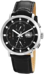 Engelhardt Ceas barbati, Engelhardt, automatic, functii data, carcasa argintie, curea piele neagra (388221029007) Ceas