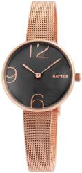 RAPTOR Ceas dama, Raptor, auriu, cadran negru, bratara aurie impletita tip milanez (RA10023-005) Ceas