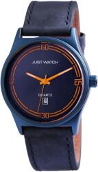 Just Watch Ceas barbatesc, Just Watch, functie data, carcasa albastru mat, cadran violet, curea piele naturala (JW10035-BL) Ceas