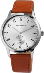 Just Watch Ceas barbatesc, Just Watch, carcasa argintie, cadran alb, curea piele naturala maro tabac (JW20008-001) Ceas