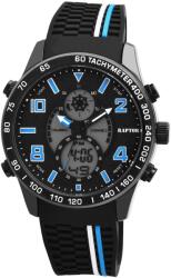 RAPTOR Ceas barbatesc, Raptor, analog/digital, negru/alb/bleu, curea silicon, functii multiple, diametru 48 mm (RA20261-002) Ceas