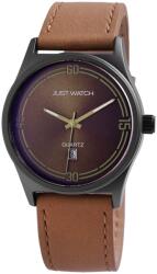 Just Watch Ceas barbatesc, Just Watch, functie data, carcasa negru mat, cadran maro/visiniu, curea piele naturala maro (JW10035-BR) Ceas