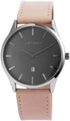 Just Watch Ceas barbatesc, Just Watch, functie data, carcasa argintie, cadran negru, curea piele naturala bej (JW14204-BE) Ceas