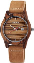 RAPTOR Ceas barbatesc, Raptor, carcasa lemn zebra, curea piele, maro deschis (RA20015-003) Ceas