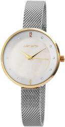 Just Watch Ceas dama, Just Watch, auriu, cadran alb cu cristale, bratara inox impletita milaneza argintie (JW10016-002) Ceas