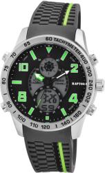 RAPTOR Ceas barbatesc, Raptor, analog/digital, argintiu/negru/verde, curea silicon, functii multiple, diametru 48 mm (RA20261-003) Ceas