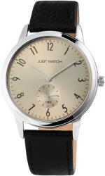 Just Watch Ceas barbatesc, Just Watch, carcasa argintie, cadran auriu, curea piele naturala neagra (JW20008-003) Ceas