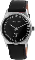 Just Watch Ceas barbatesc, Just Watch, functie data, carcasa argintiu mat, cadran negru, curea piele naturala neagra (JW10035BK-SL) Ceas