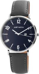 Just Watch Ceas barbatesc, Just Watch, argintiu, cadran bleumarin, curea piele naturala gri (JW10023-001) Ceas