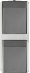 TEM Priză dublă cu împământare TEM Fontana IP44 gri, montaj aplicat vertical (TEM-CF15GY-U)